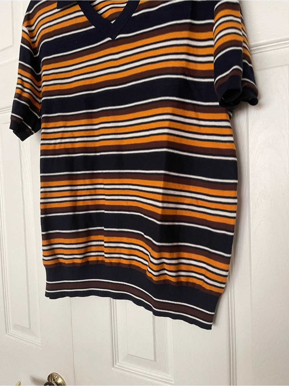 BANANA REPUBLIC 100% COTTON SWEATER POLO NAVY BLUE STRIPES Retro Vibes NEW